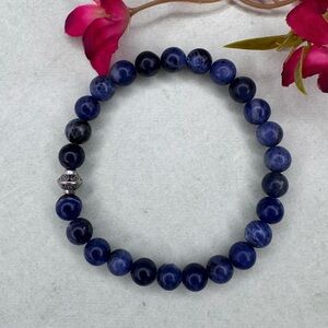 HAND CRAFTED Blue Sodalite Stretch Bracelet with Silver Accent Bead